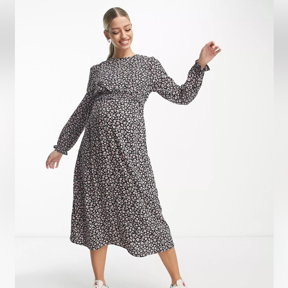 ASOS New Look Maternity Tiered Nursing Dress Black Floral 8
